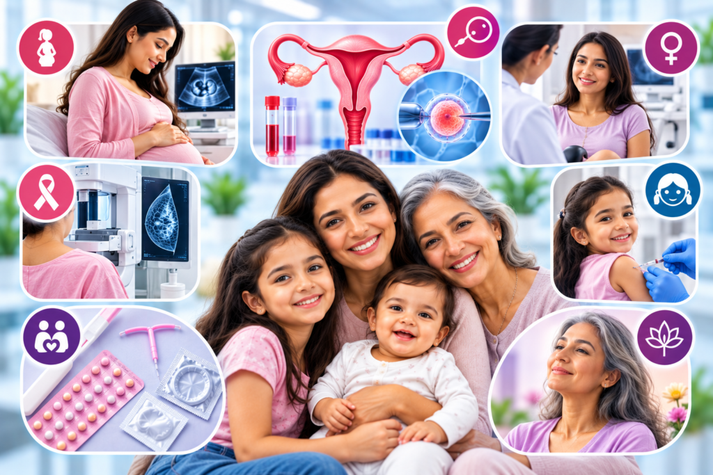 Women and family health including pregnancy, reproductive health, IVF, breast screening, child vaccination, family planning and healthy ageing